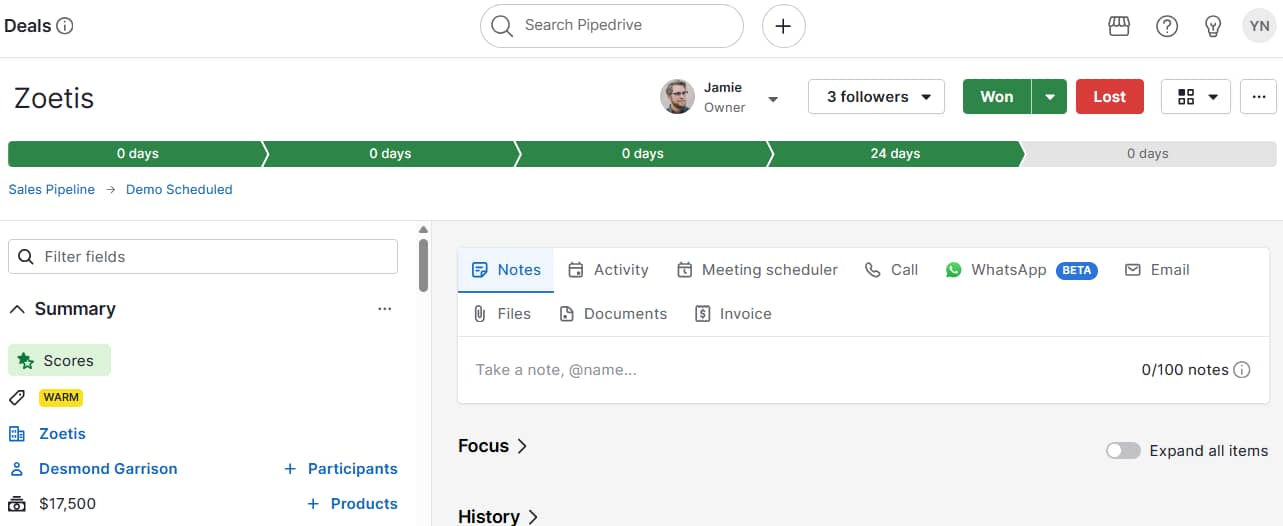 Founder-led sales Pipedrive adding deals