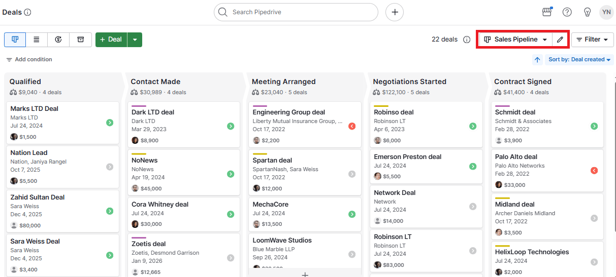 Freshsales vs. Monday Pipedrive interface