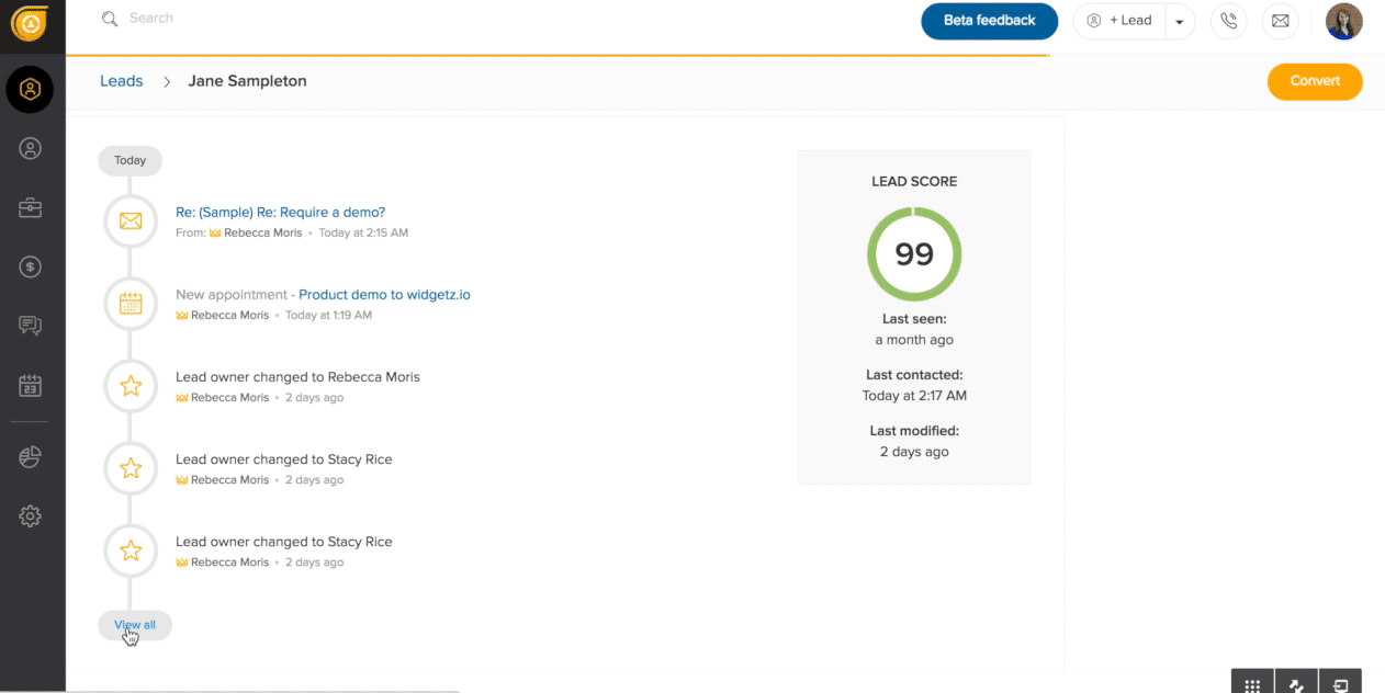 Freshsales vs. Monday activity timeline