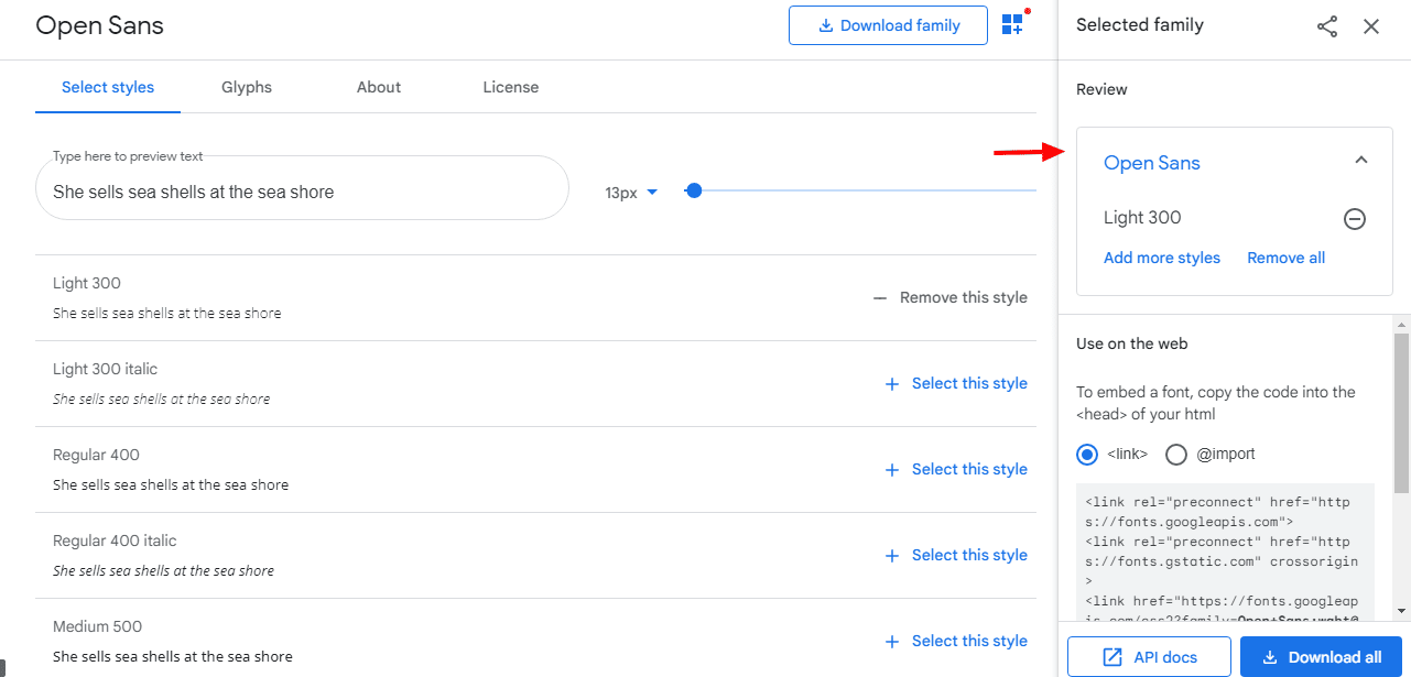 Google Web Fonts character sets