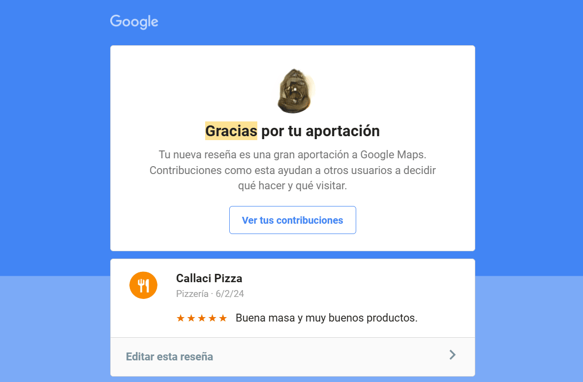 Google Maps email de confirmacion