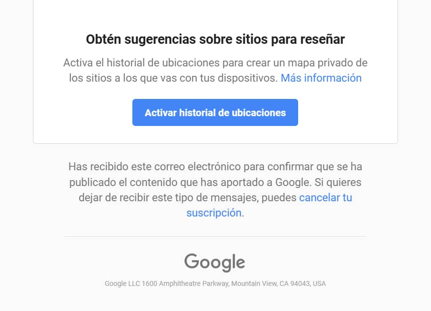Google maps email de confirmacion