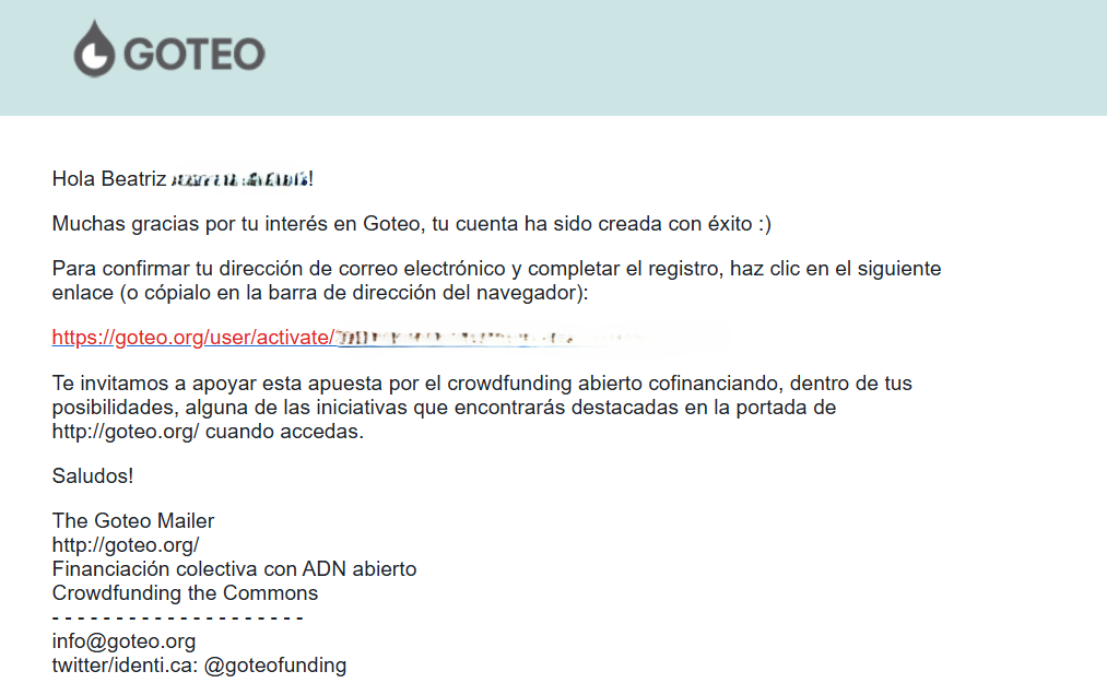 Goteo email de confirmacion