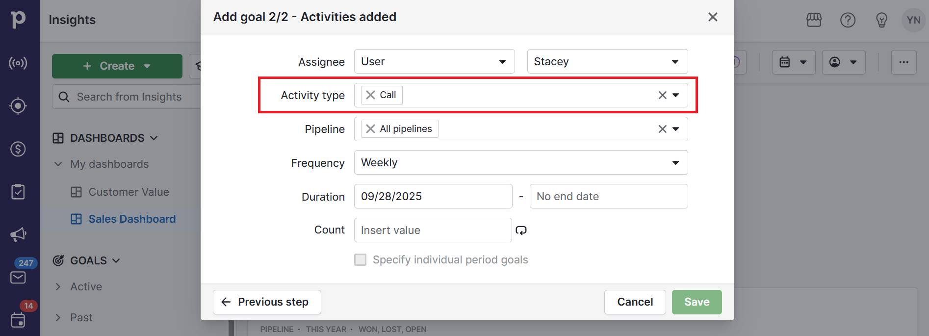 Growth mindset vs. fixed mindset Pipedrive activity goal type