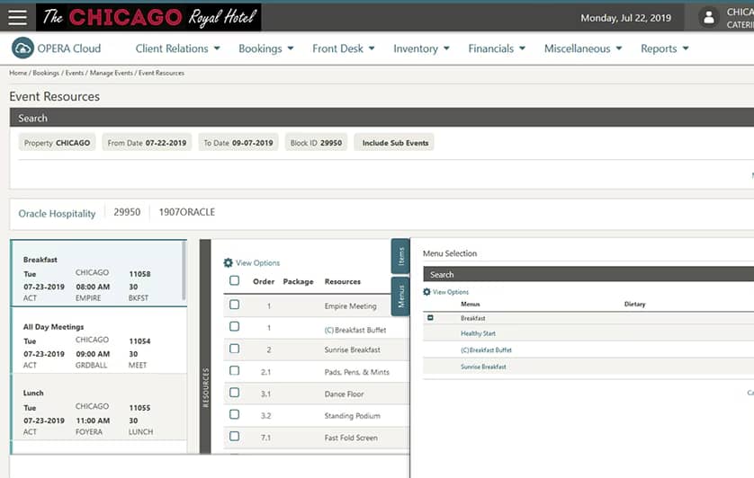 Hotel sales software Oracle OPERA Cloud