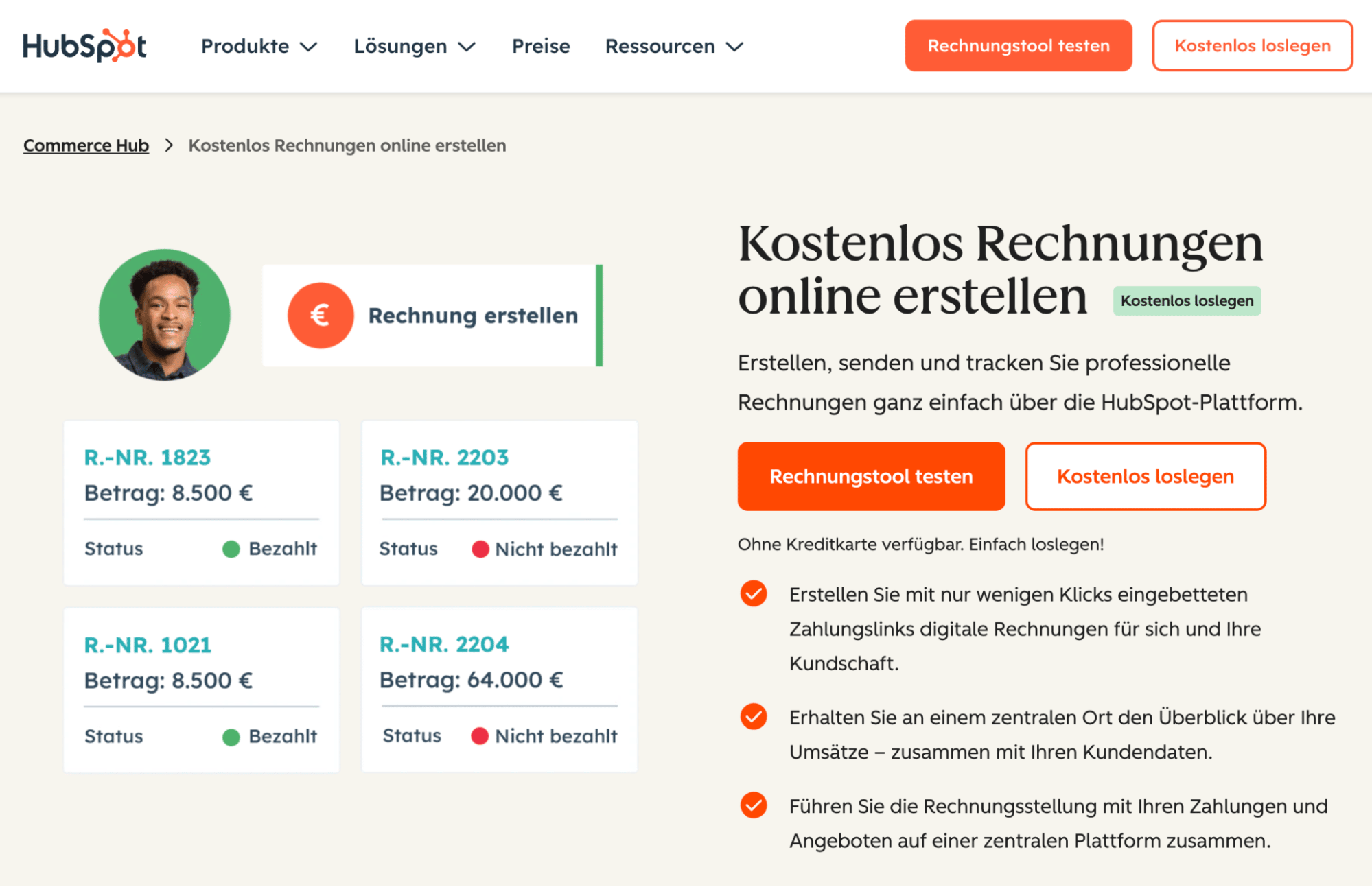 HubSpot CRM Invoicing Funktionen im Commerce Hub für CRM Rechnungsstellung und Kundendatenmanagement