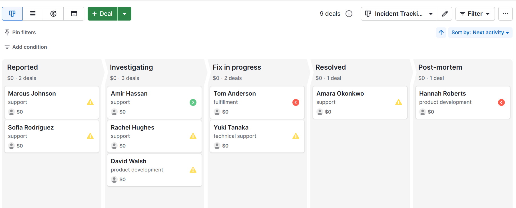 Incident management software Pipedrive pipeline