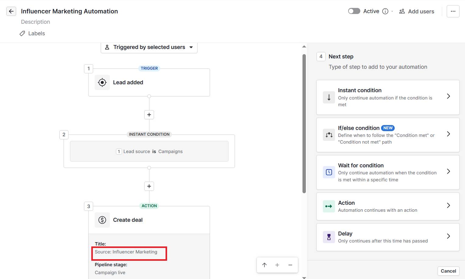 Influencer marketing Pipedrive lead source