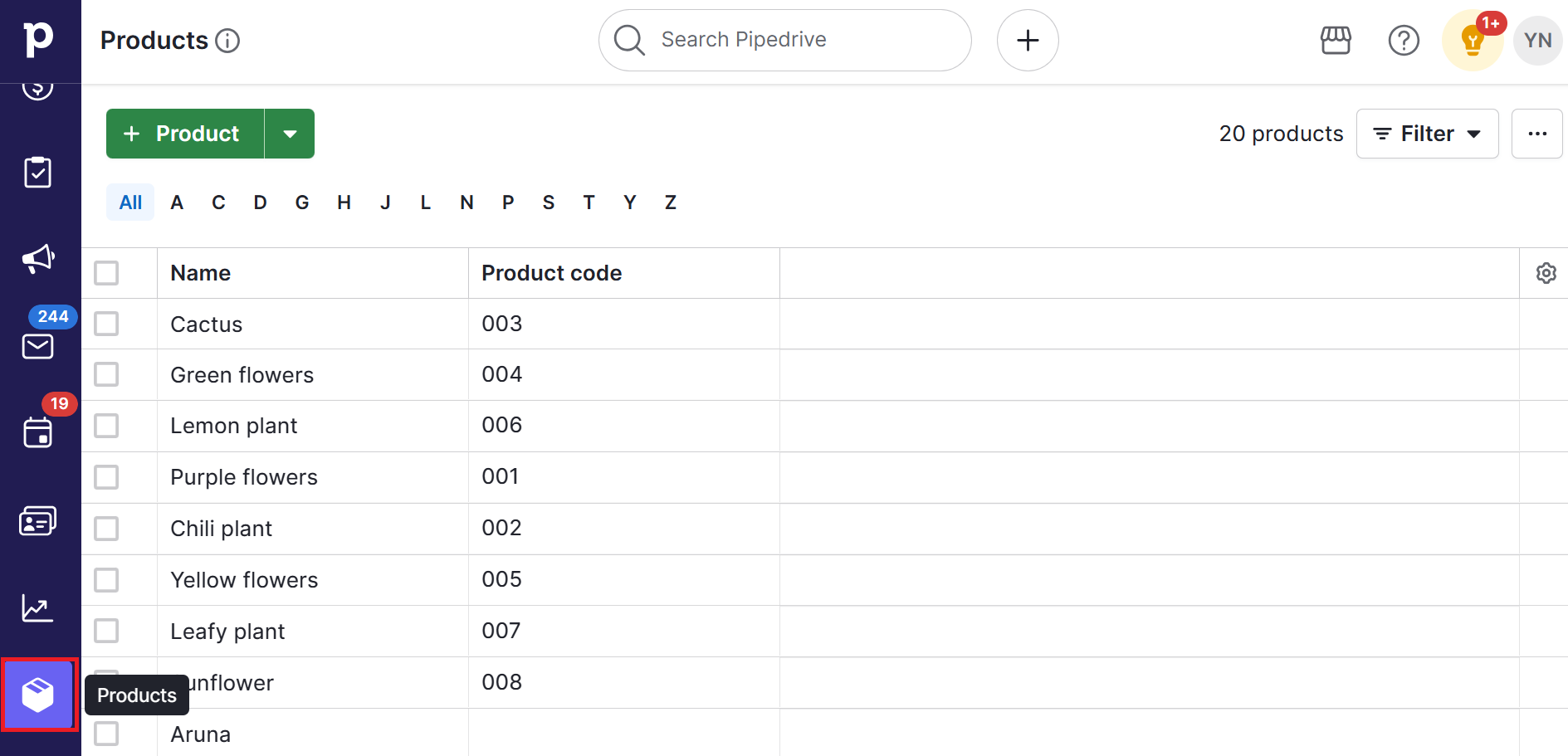 Inventory sales Pipedrive products