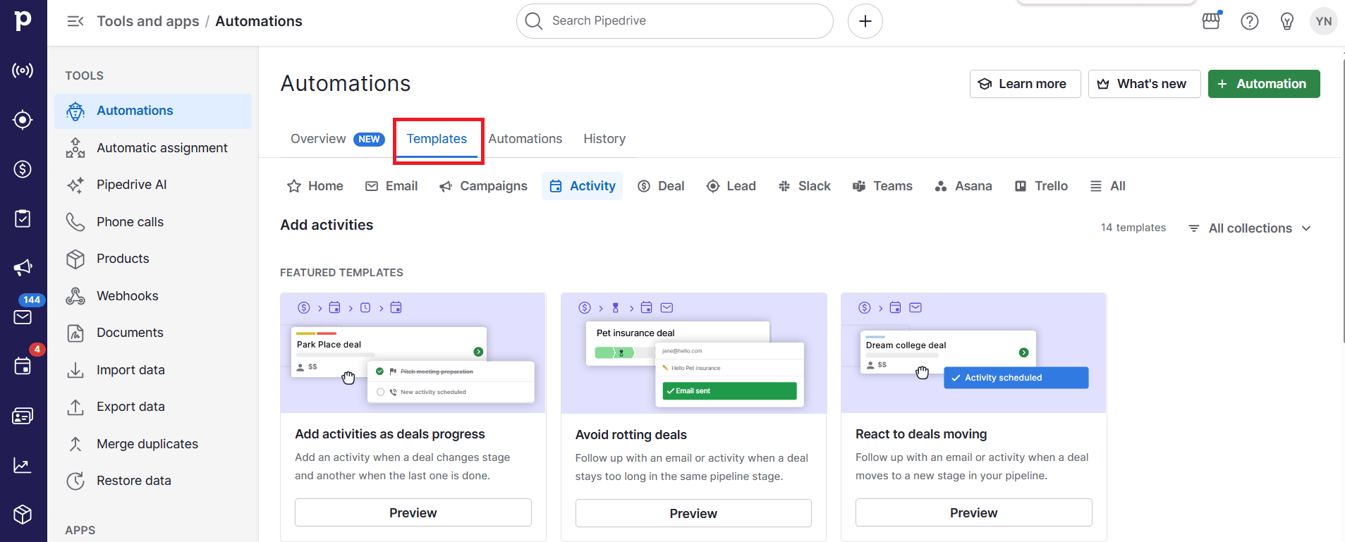 Key account management Pipedrive automation templates
