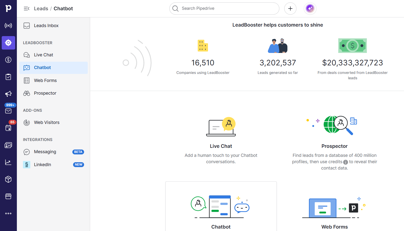 Lead nurturing Pipedrive Chatbot builder