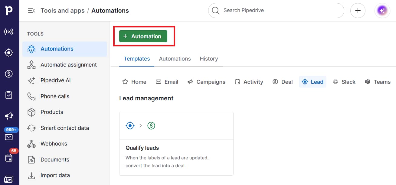 Lead nurturing Pipedrive workflow automation
