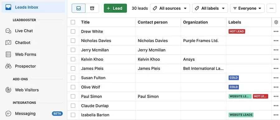 Leads inbox