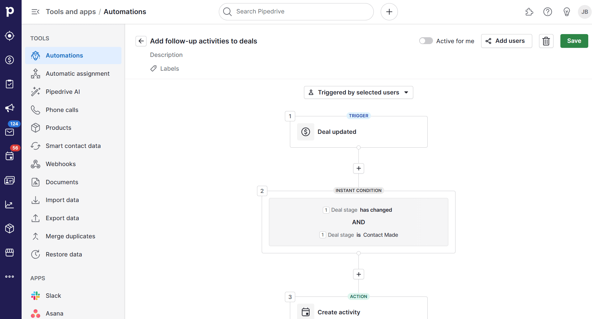 Logic model template Pipedrive deal stage automation