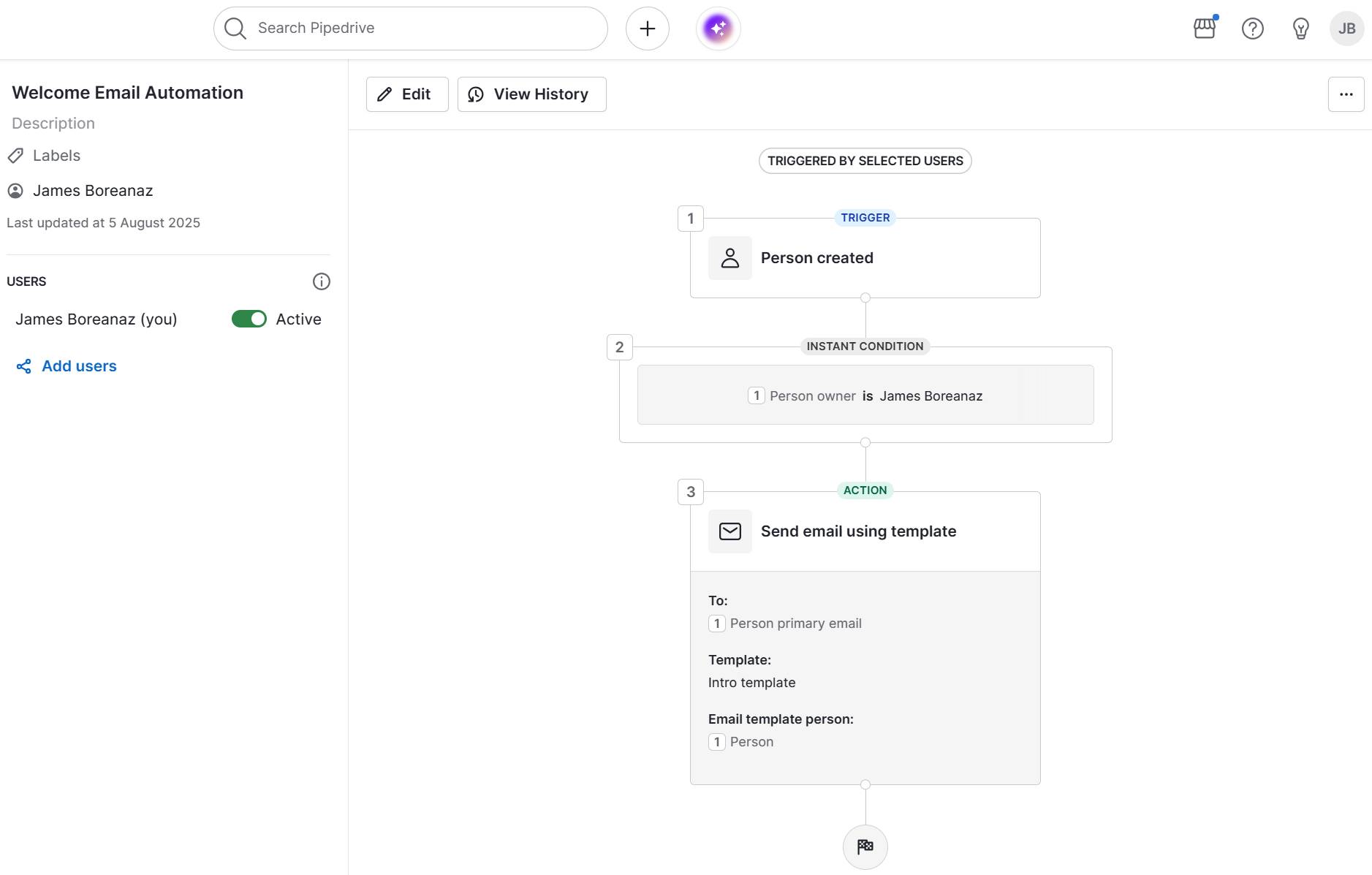 Logistics CRM Pipedrive email automation