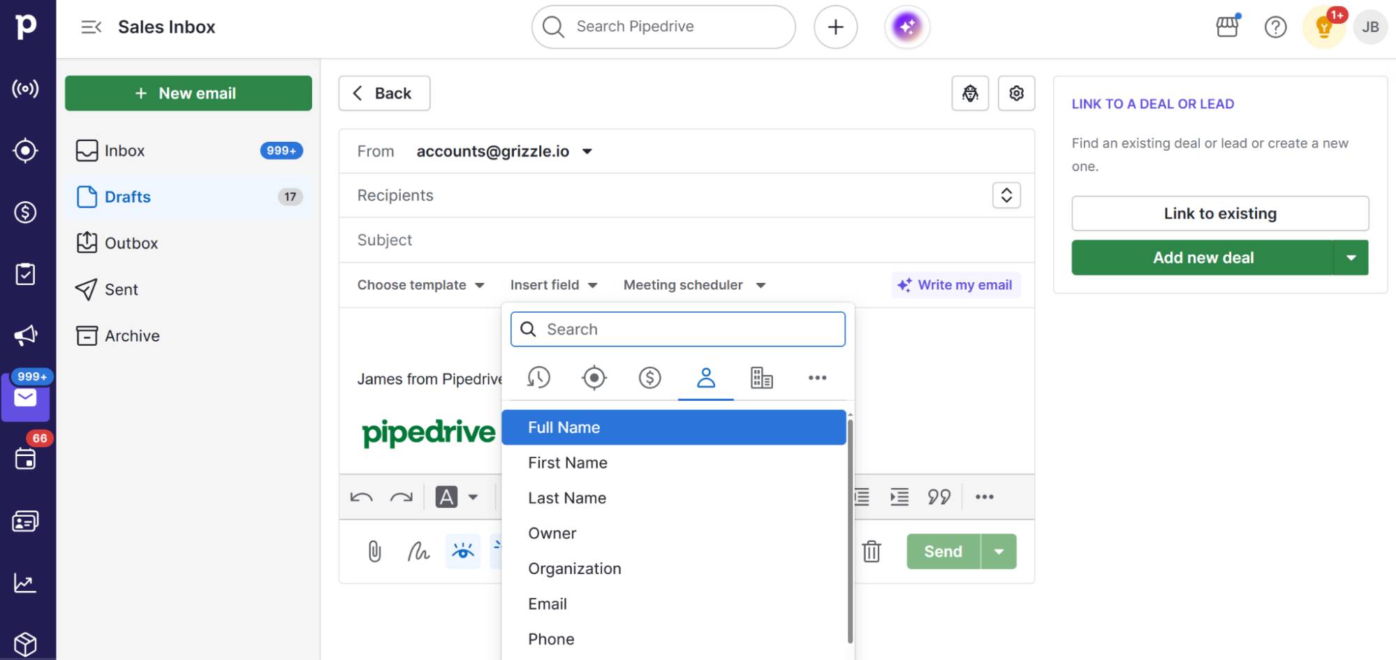 Logistics CRM Pipedrive insert field