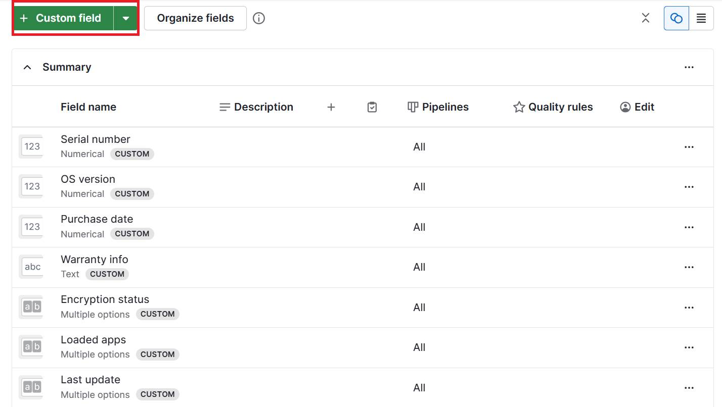 MDM management software Pipedrive custom fields