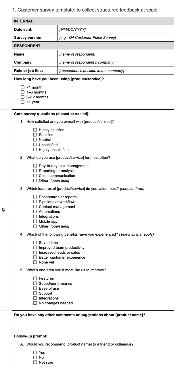 Market Research Template Customer Survey Template