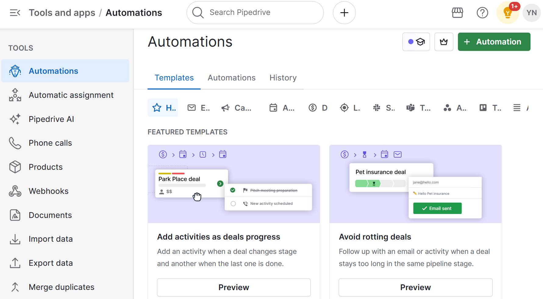 Market penetration Pipedrive automations