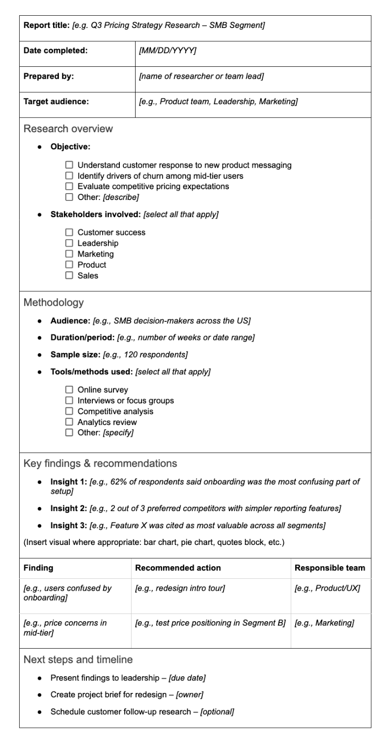 Market research report template: present research findings to stakeholders