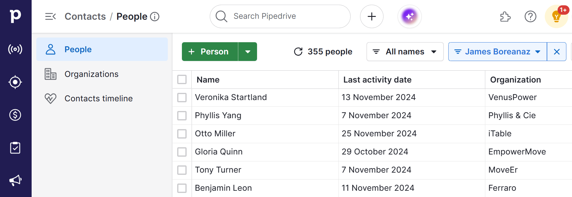 Market research template Pipedrive People interface