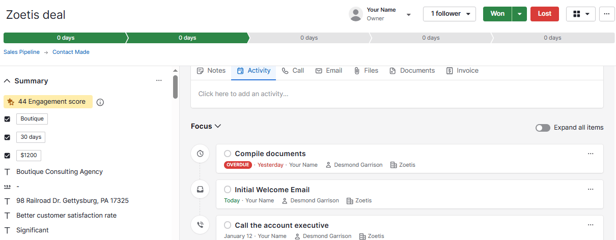 Marketing Mix Modelling Software Pipedrive deal view