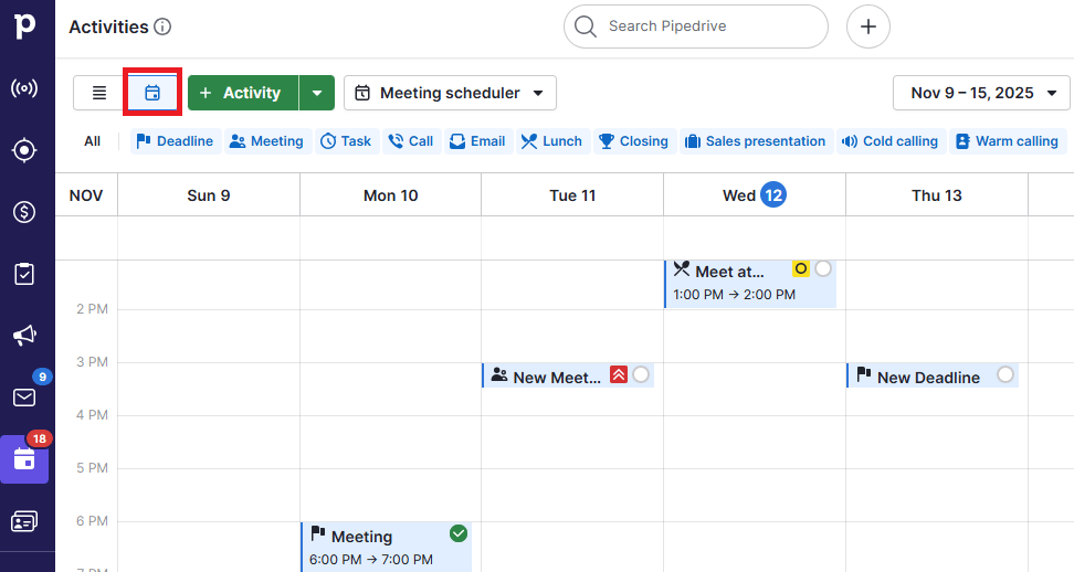 Marketing calendar Pipedrive calendar view