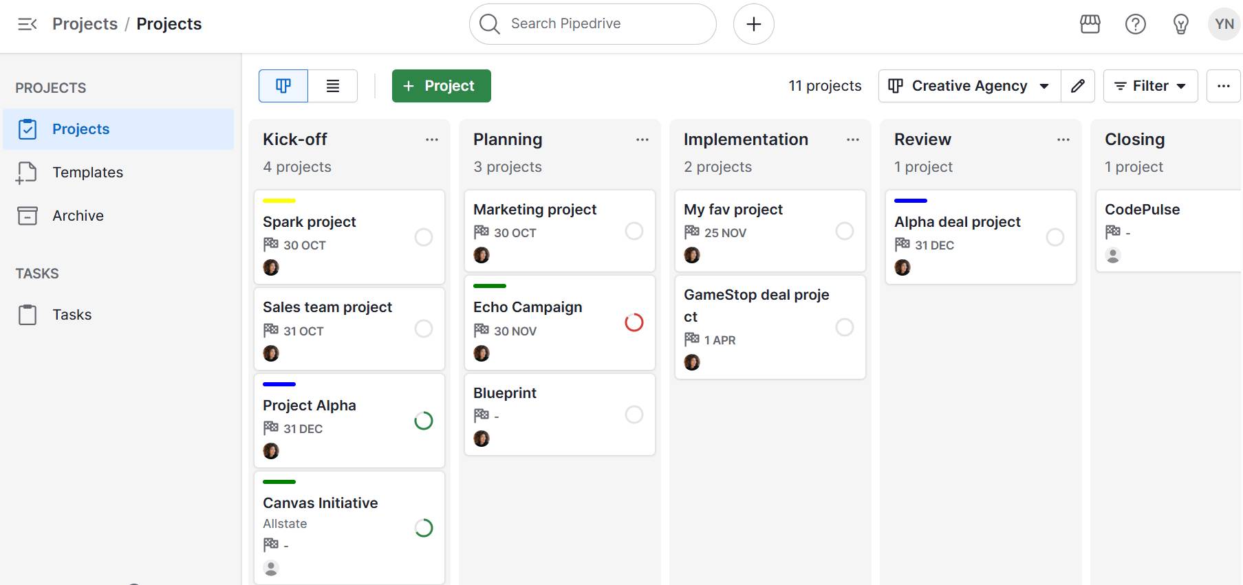 Marketing calendar Pipedrive project management