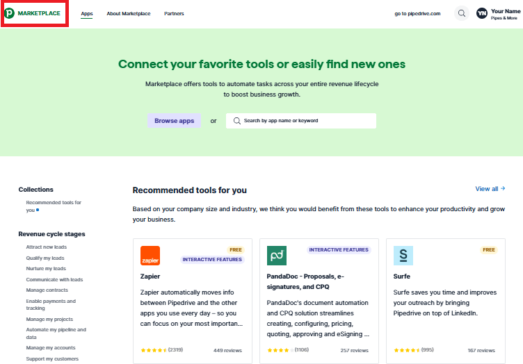 Prospecting tools Pipedrive marketplace