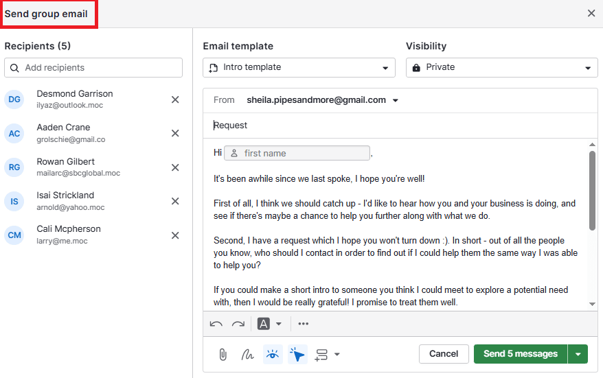 Mass email service Pipedrive send group email