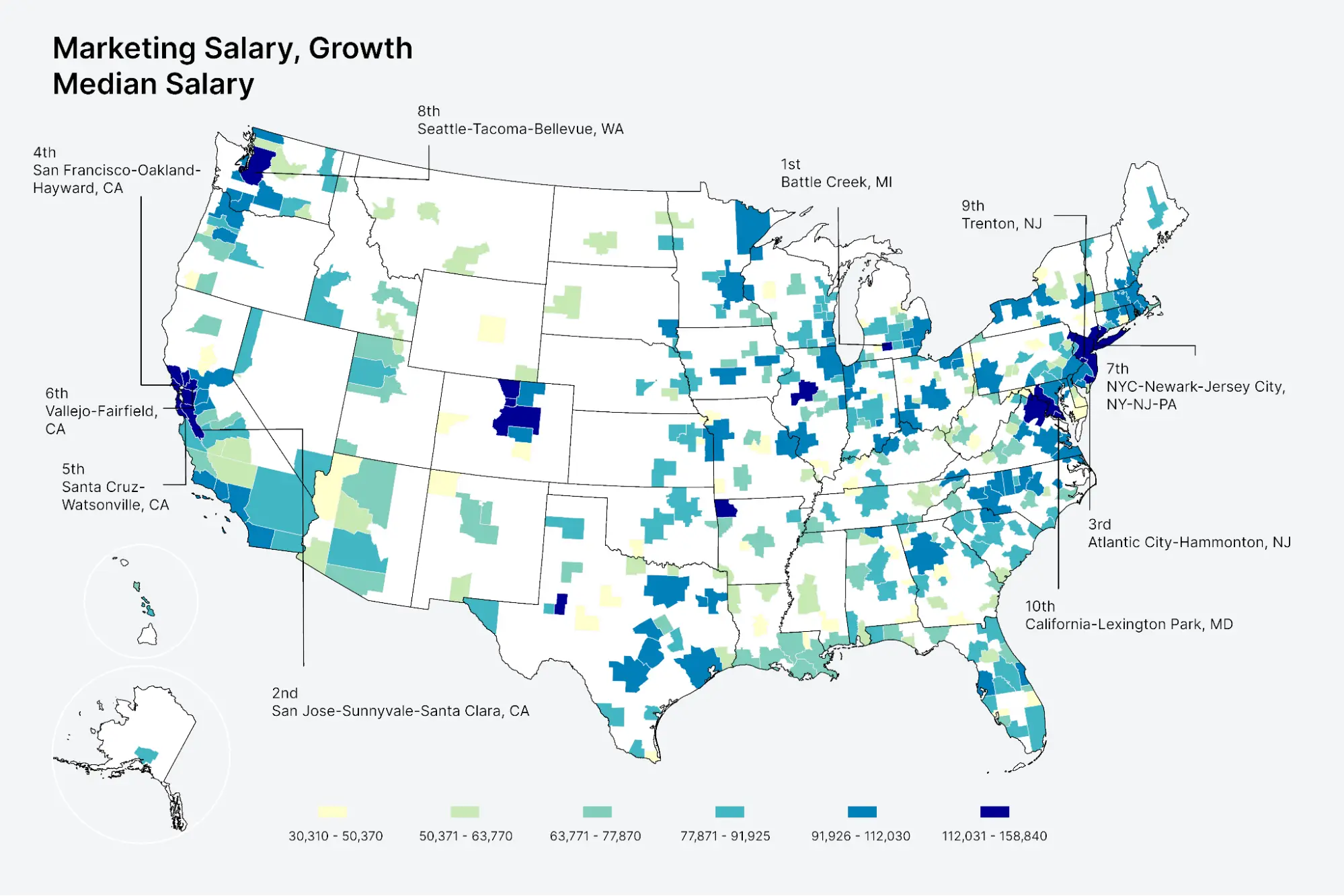 Median Marketing Wage by Metro area