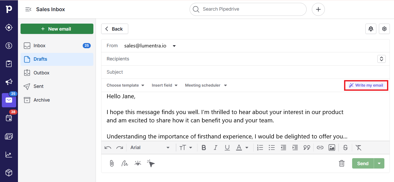 Omnichannel CRM Pipedrive write my email