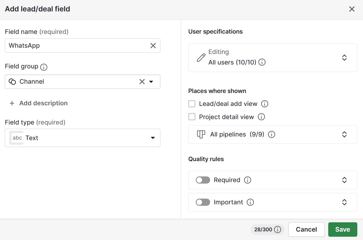 Omnichannel customer service Pipedrive Custom field