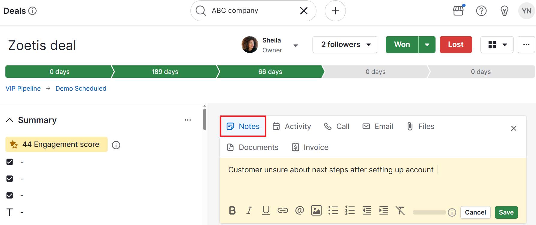 Omnichannel customer service Pipedrive custom notes