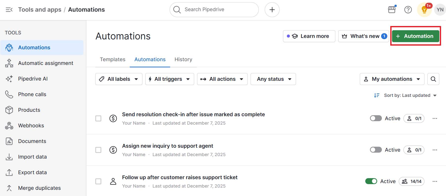 Omnichannel customer service Pipedrive workflow automations