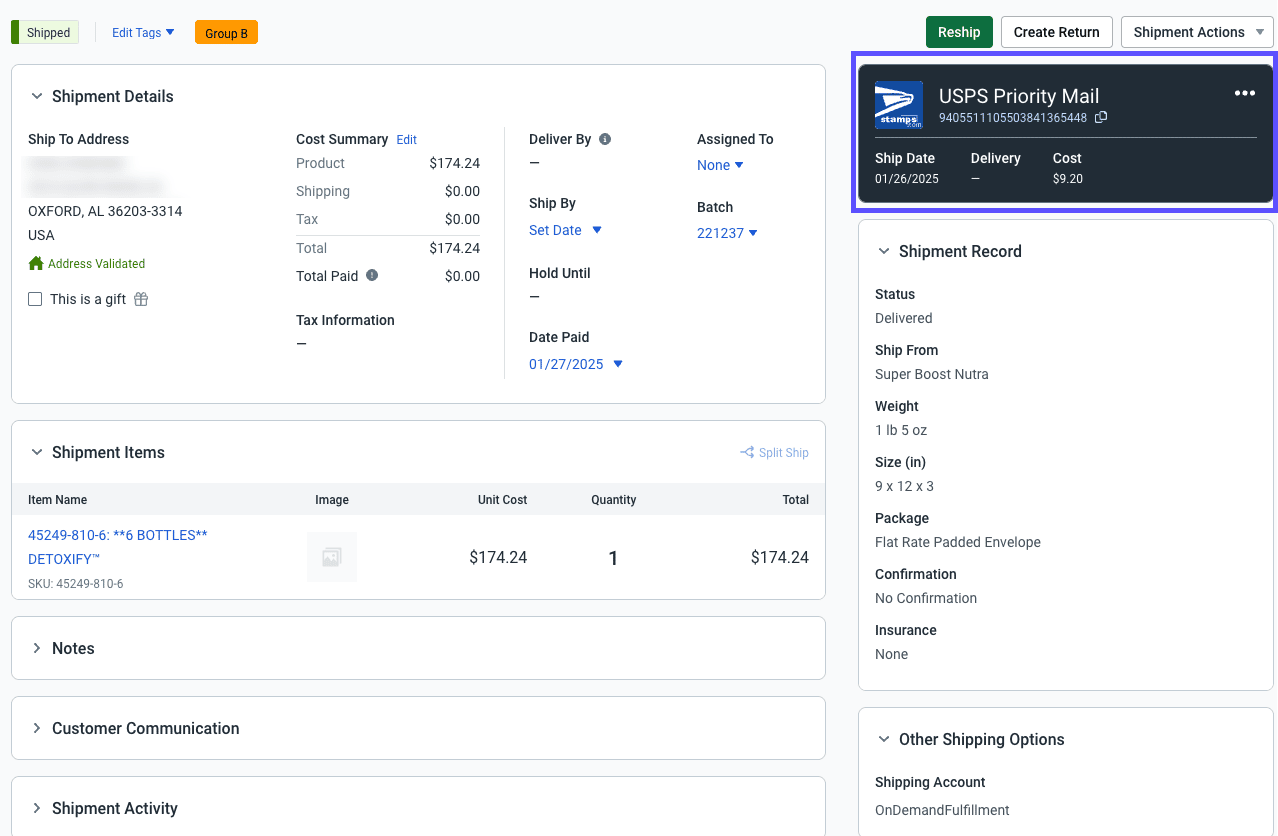 Order management software ShipStation interface