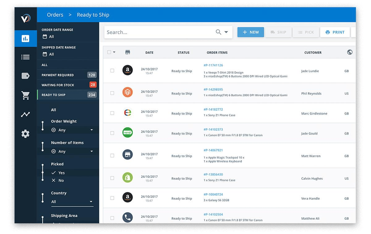 Order management software Veeqo interface