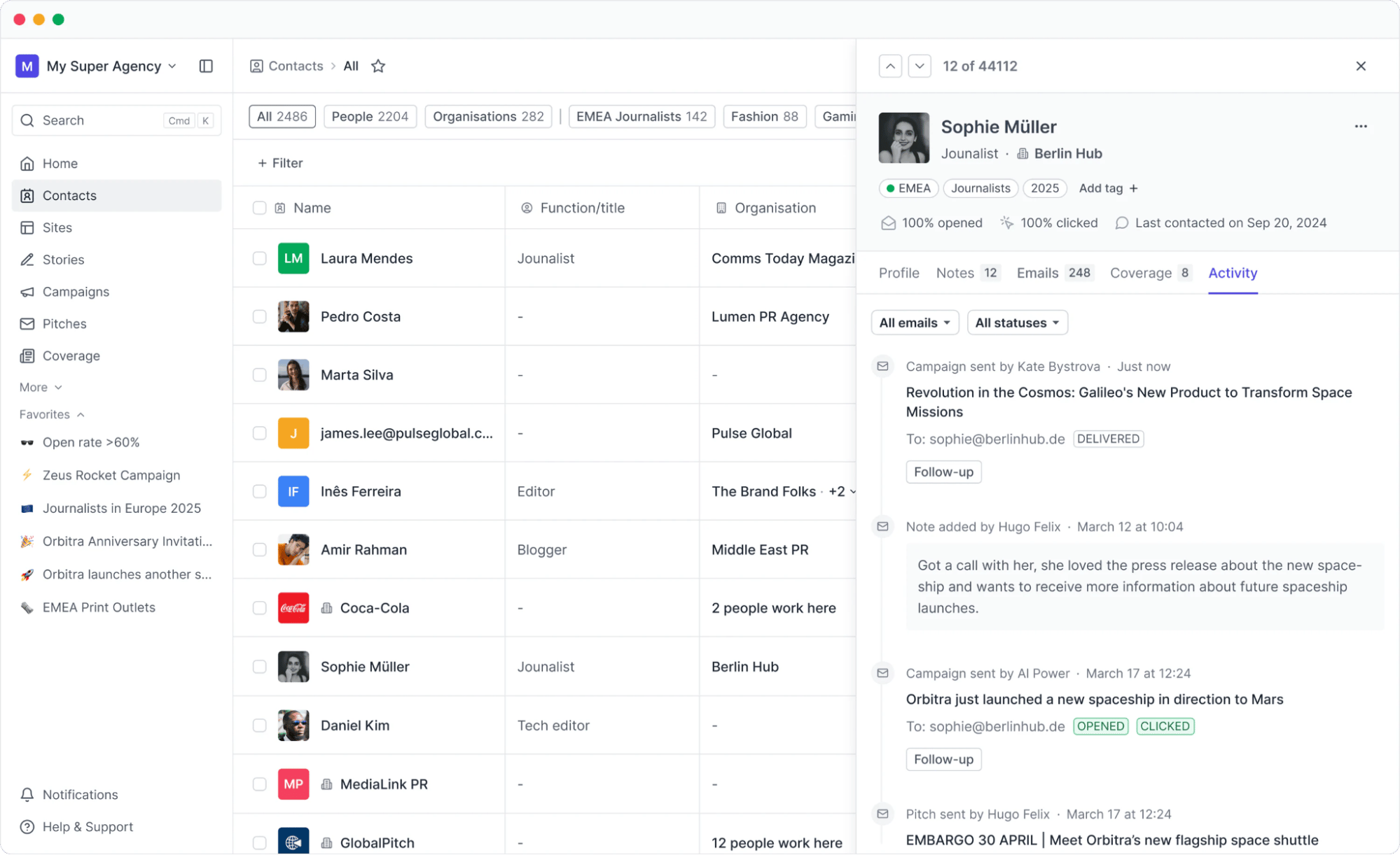 PR CRM Software Prezly dashboard