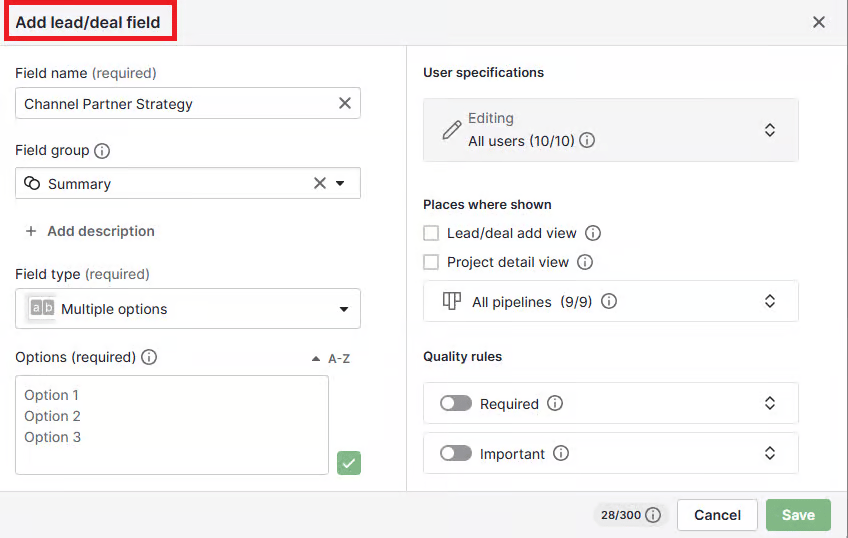 Partner program Pipedrive custom fields