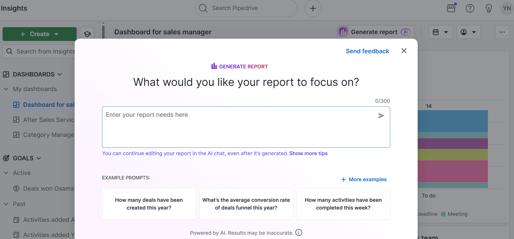 Performance management software Pipedrive AI reporting