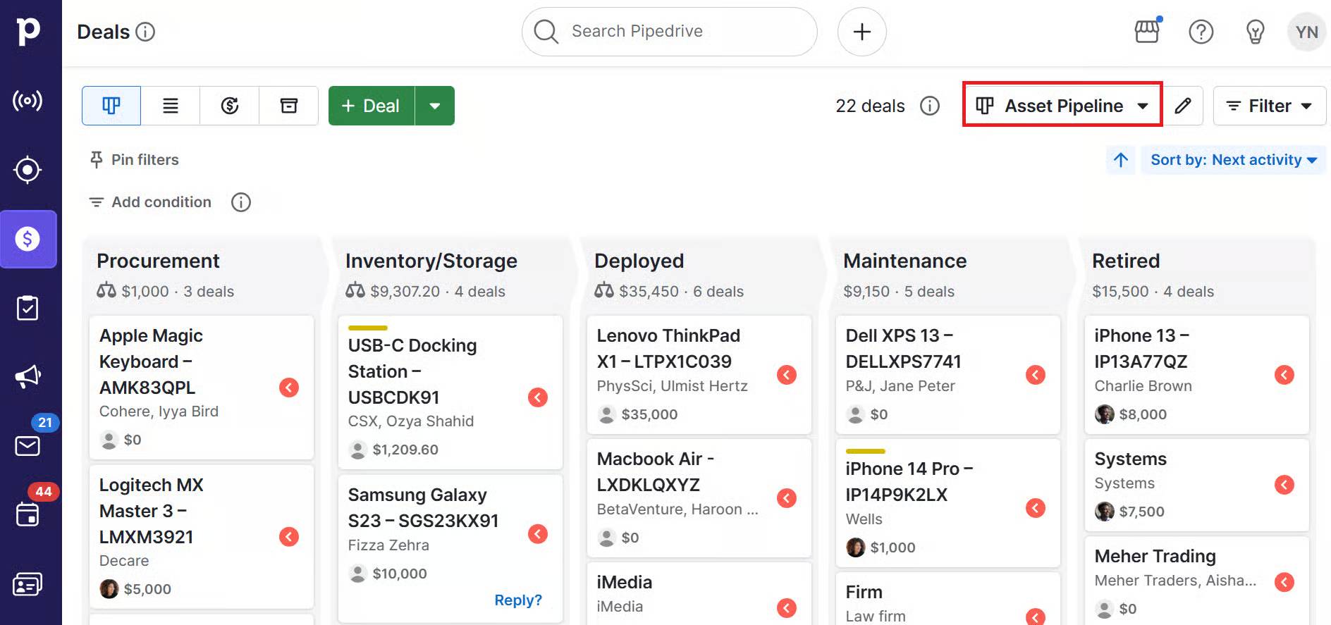 Performance management software Pipedrive asset performance