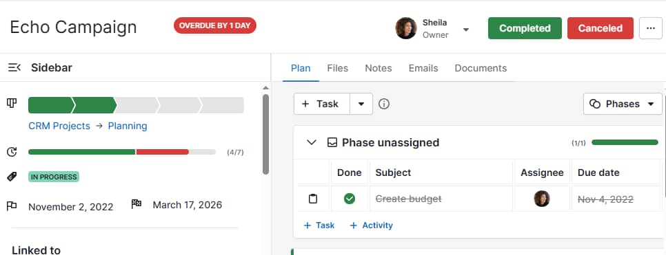 Performance management software Projects by Pipedrive detailed view