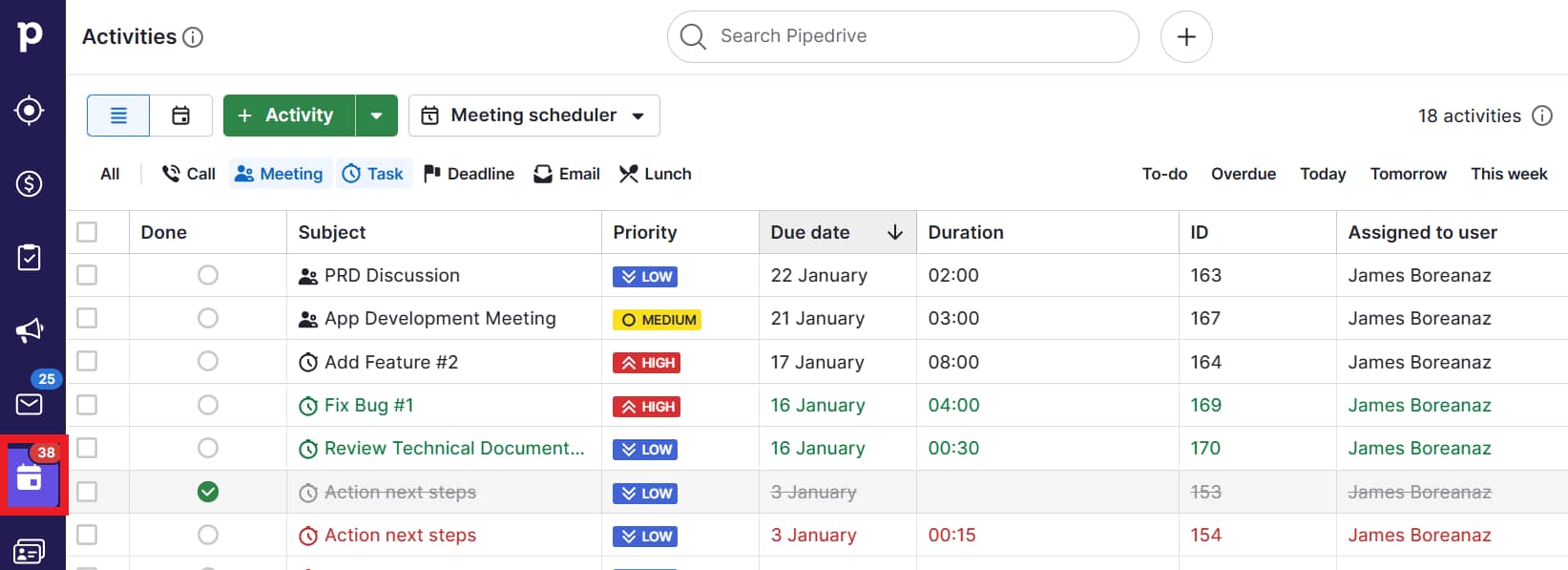 Pipedrive Activities for a centralized view of tasks