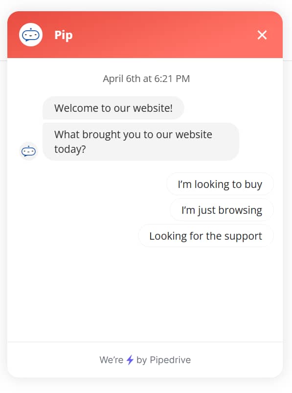 Example of Pipedrive's Chatbot