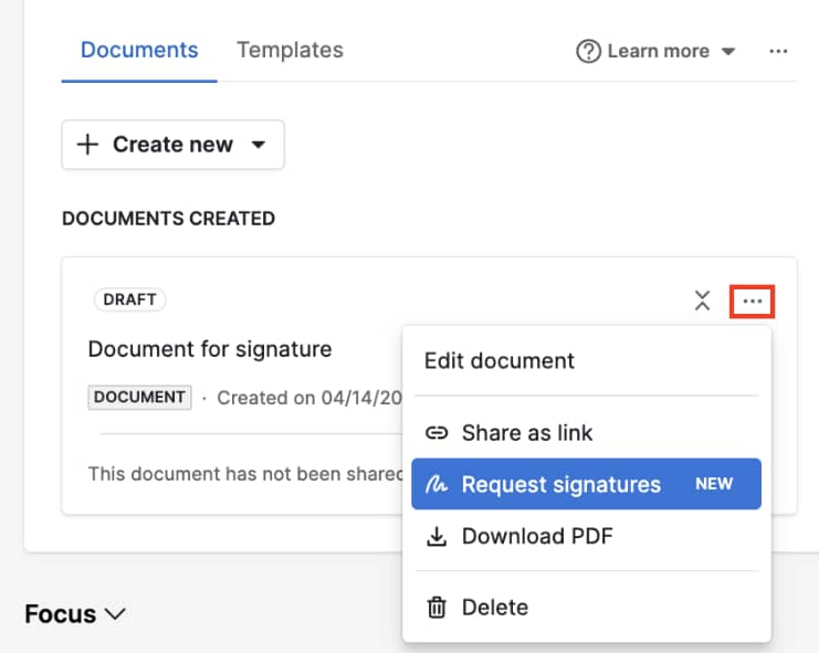 Pipedrive Documents tab showing a draft sales order document with Request signatures highlighted