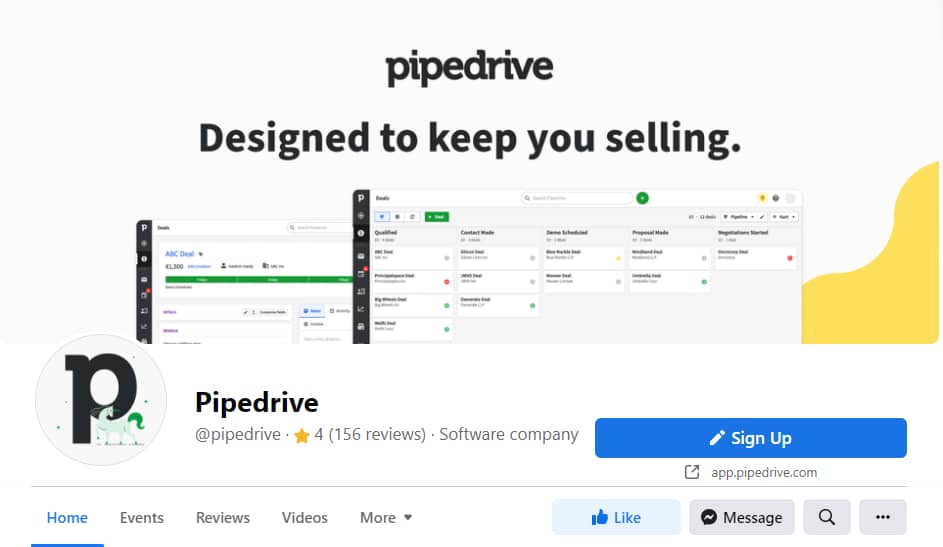 Pipedrive Facebook Page