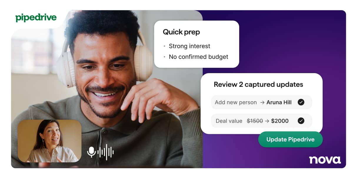Pipedrive Nova pre-call brief with deal history and contact context