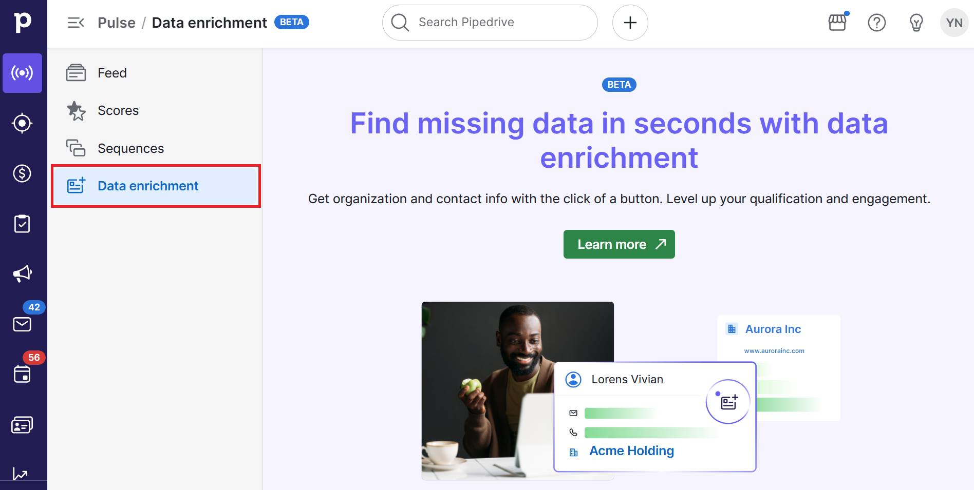 Prospecting tools Pipedrive Pulse notification