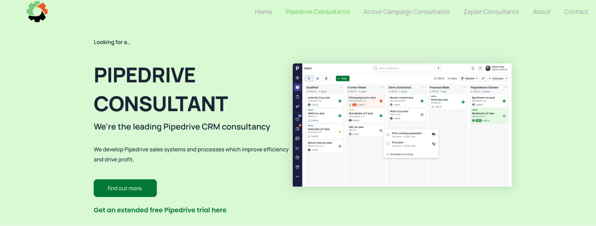 Pipedrive consultant Automated Sales homepage