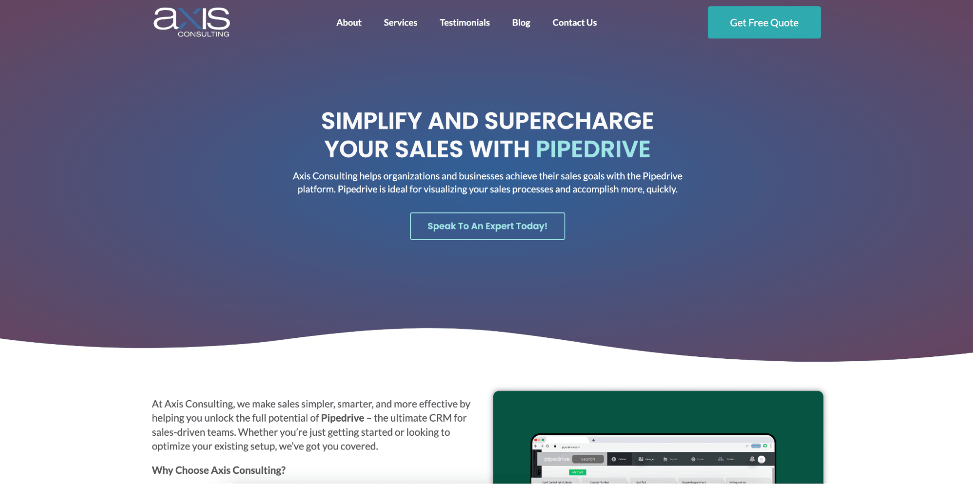 Pipedrive consultant Axis Consulting homepage